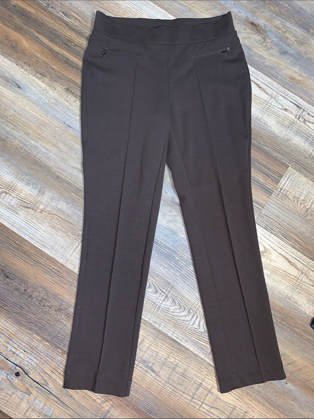 Rafaella Dark Brown Pull-On Straight Leg Trousers